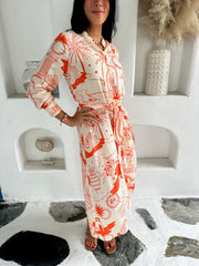 Cleo Dress - Orange Greek Island Print