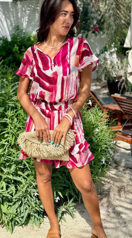 Izzy Dress - Red and Pink Stripes