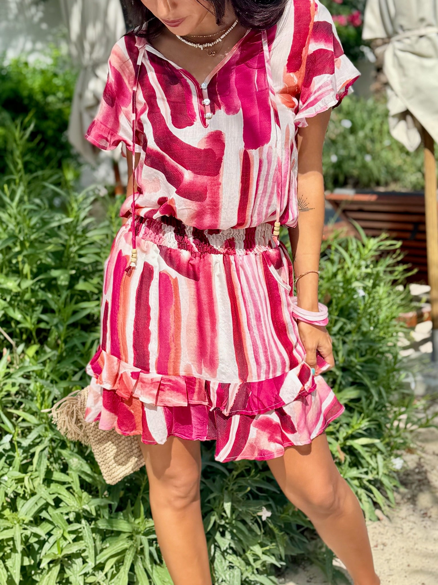 Izzy Dress - Red and Pink Stripes