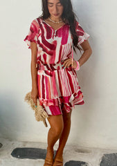 Izzy Dress - Red and Pink Stripes
