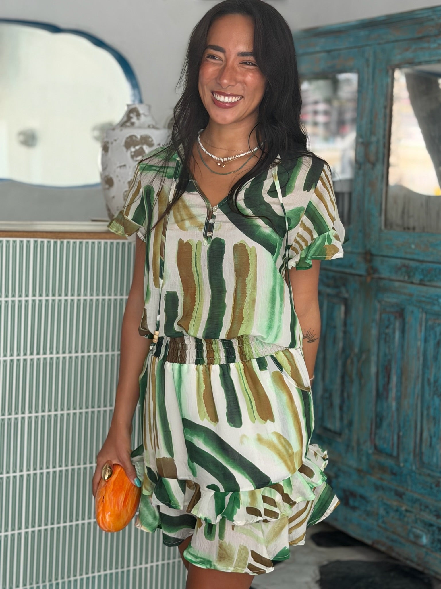 Izzy Dress - Green Stripes