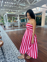 Stella Dress Cotton - Pink and Red Stripe