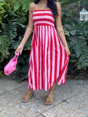 Stella Dress Cotton - Pink and Red Stripe