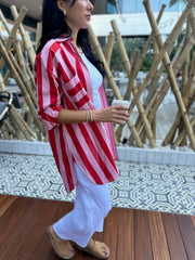 Shirt Dress Cotton - Red and Pink Stripe