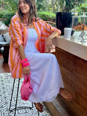 Shirt Dress Cotton - Orange and Pink Stripe