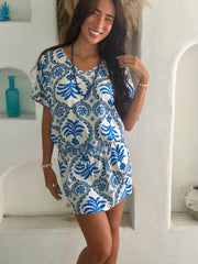 Talia Dress - Royal Blue Palm
