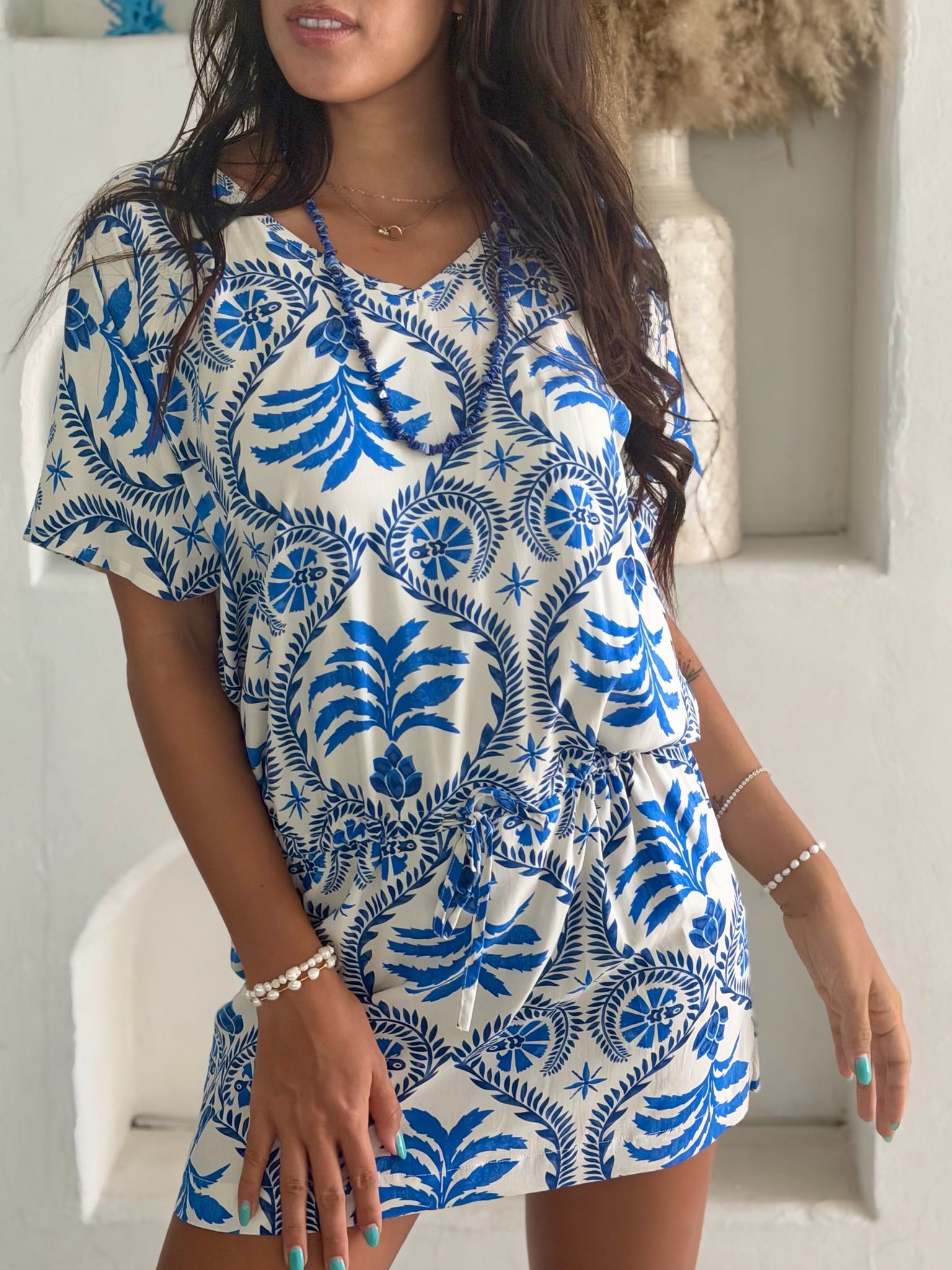 Talia Dress - Royal Blue Palm