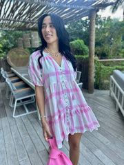 Mimi Dress - Pink and White Check Linen