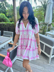 Mimi Dress - Pink and White Check Linen