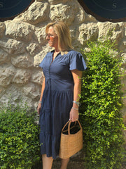 Jess Dress Cotton Poplin - Navy