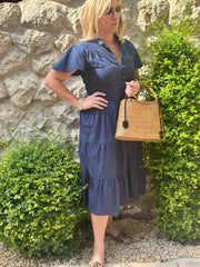 Jess Dress Cotton Poplin - Navy