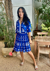 Gemma Dress - Royal Blue with Embroidery