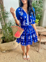 Gemma Dress - Royal Blue with Embroidery