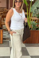 Linen Trousers - Natural with Chocolate Trim