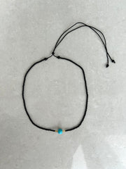 Seed Bead Necklace with Stone - Black