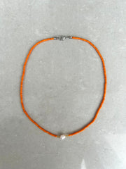 Seed Bead Necklace with Pearl - Orange