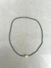 Seed Bead Necklace with Pearl - Soft Grey