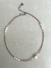 Bead and Pearl Necklace - Soft Pink