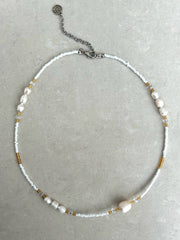 Bead and Pearl Necklace - White