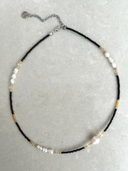 Bead and Pearl Necklace - Black