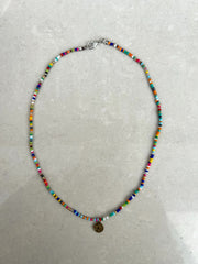 Seed Bead Necklace Short - Multicolour with Charm