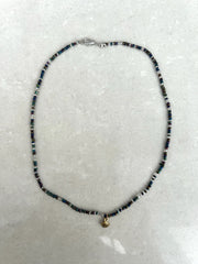 Seed Bead Necklace Short - Charcoal with Charm