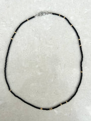 Seed Bead Necklace Short - Black with Gold