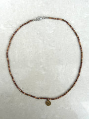 Seed Bead Necklace Short - Bronze with Charm