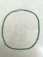 Seed Bead Necklace Short - Green and Gold