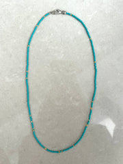 Seed Bead Necklace Long - Turquoise with Gold