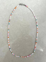 Seed Bead Necklace Long - Light Pink Multi