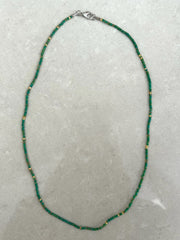 Seed Bead Necklace Long - Green and Gold