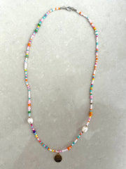 Seed Bead Necklace with Pearls and Charm - Multicolour