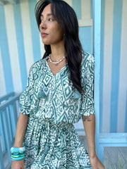 Gemma Dress - Green Ikat