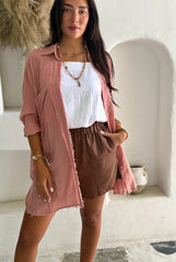 Shirt Dress Cotton Fringe - Musk Pink
