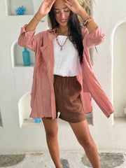 Shirt Dress Cotton Fringe - Musk Pink