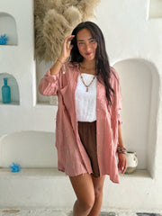 Shirt Dress Cotton Fringe - Musk Pink
