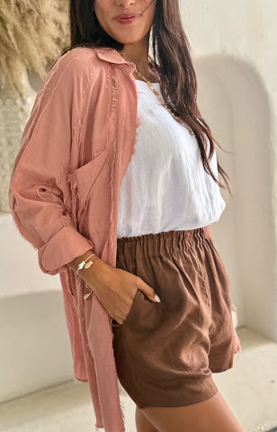Linen Shorts - Chocolate Brown