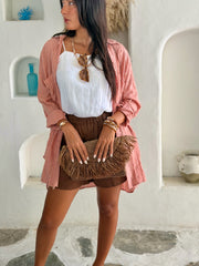 Shirt Dress Cotton Fringe - Musk Pink