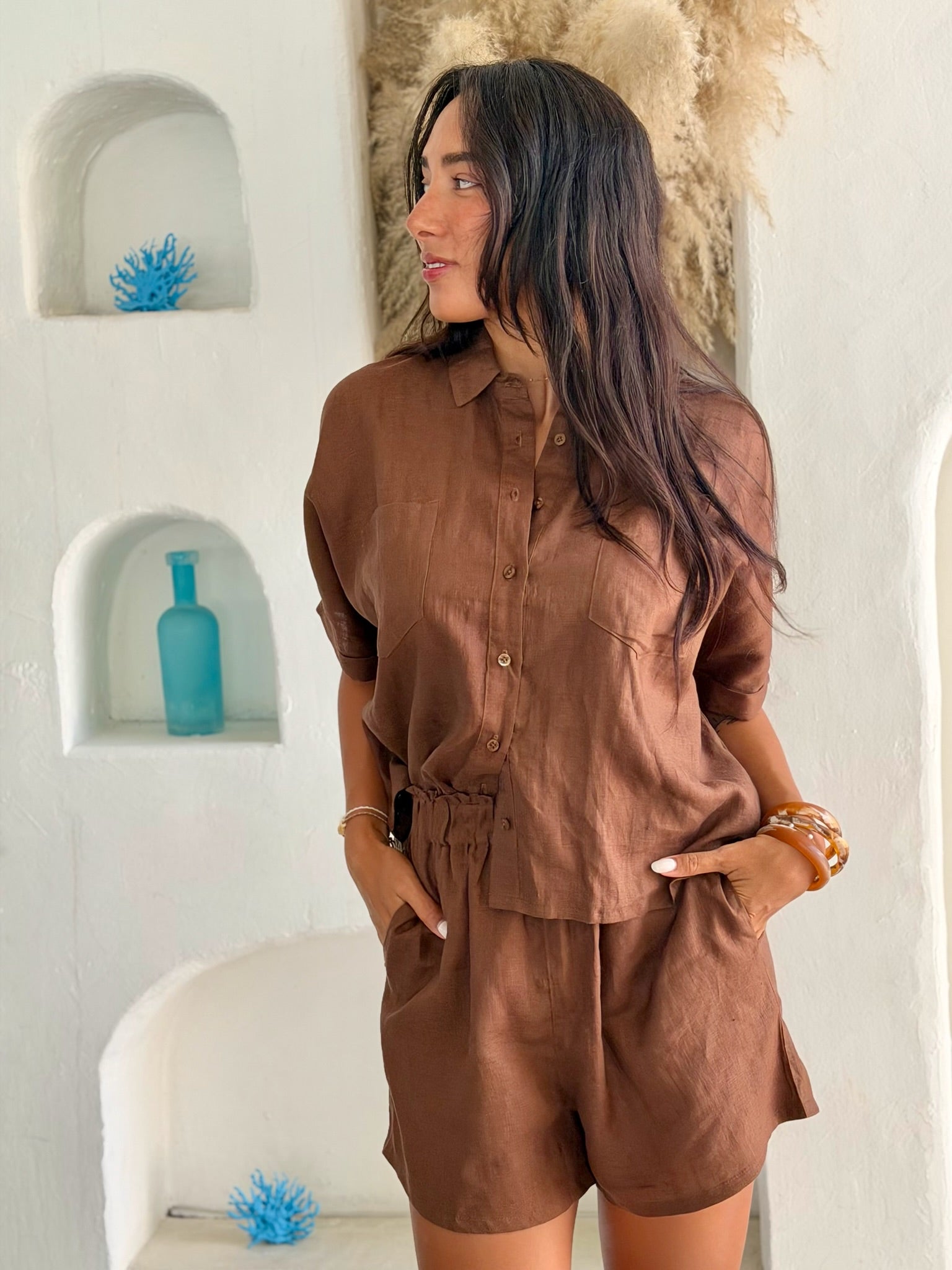 Linen Shirt - Chocolate Brown
