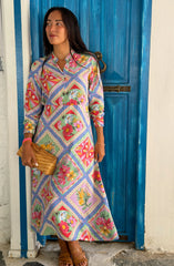 Cleo Dress - Blue Floral Trellis