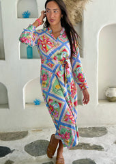 Cleo Dress - Blue Floral Trellis
