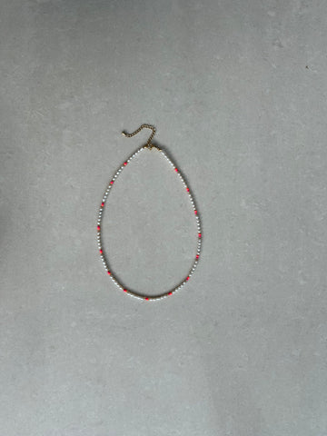 Fresh Water Pearl Necklace with Coral Beads