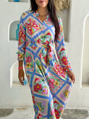 Cleo Dress - Blue Floral Trellis