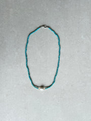 Seed Bead Necklace with Pearl - Turquoise and Gold