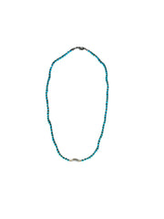 Seed Bead Necklace with Pearl - Turquoise and Gold