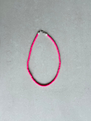 Rubber Bead Necklace - Hot Pink