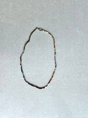 Seed Bead Necklace Short - Bright Multicolour with Bronze