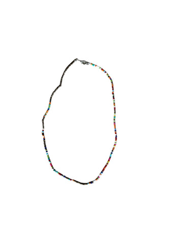 Seed Bead Necklace Short - Bright Multicolour with Bronze