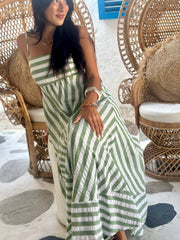 Polly Dress - Green Stripe Seersucker